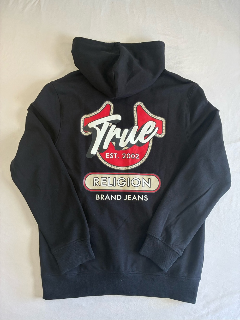 True Religion Black Hoodie with Red and White Logo